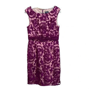 Adrianna Papell Sleeveless Lace Sheath Cocktail Dress Nude Champagne Pink Sz 8